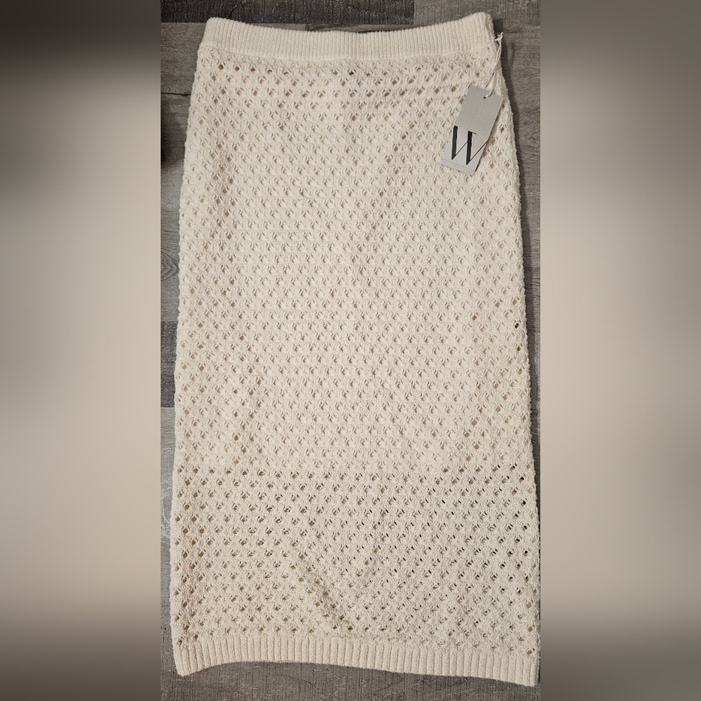 Worthington Knit Lined Midi Skirt Cream Size Medium Elastic Waist BNWT